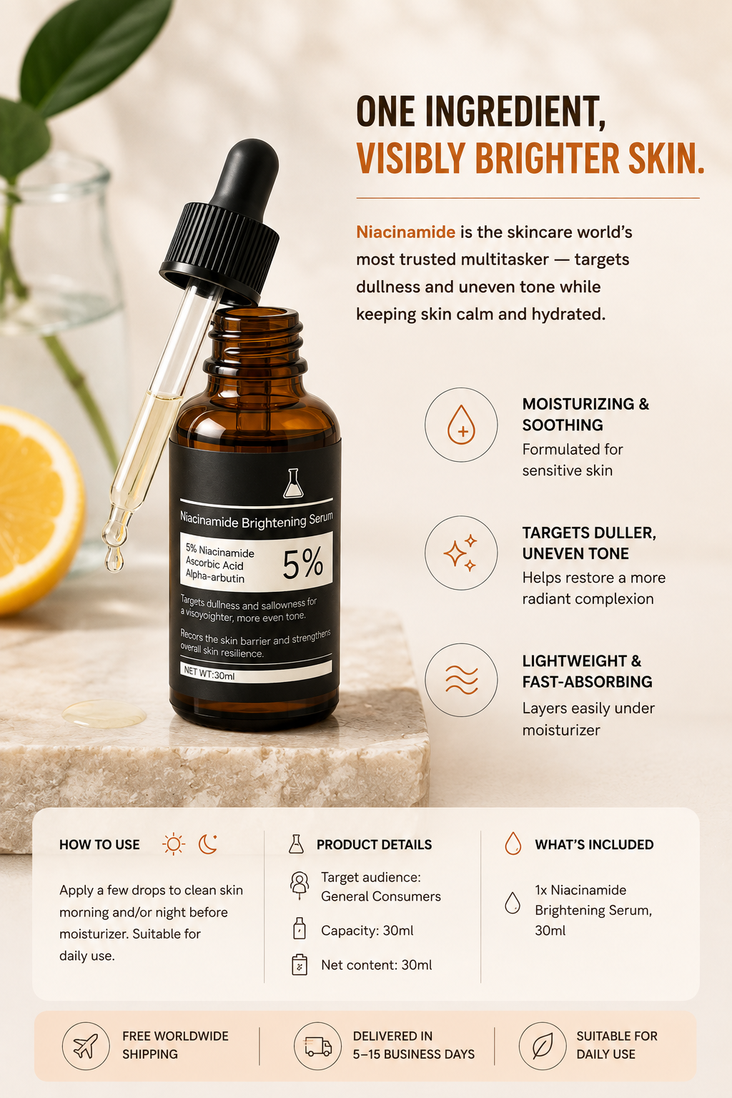 NiaGlow niacinamide brightening face serum – view 2
