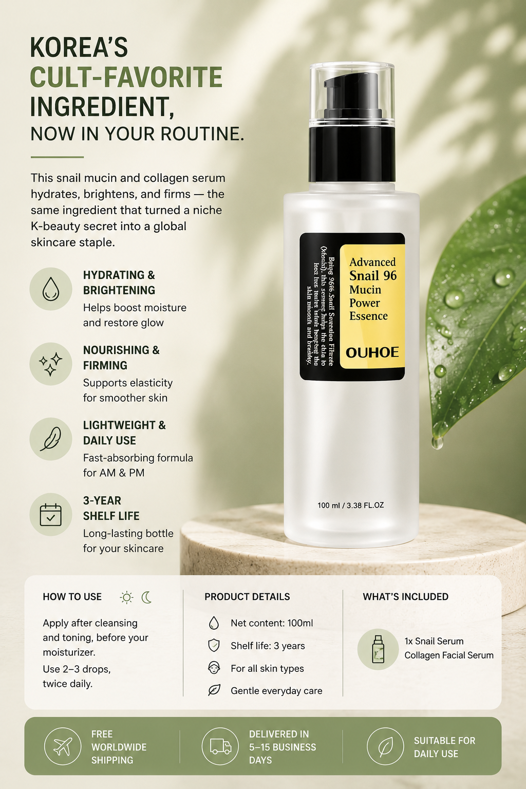 SnailSilk snail mucin and collagen face serum – view 2